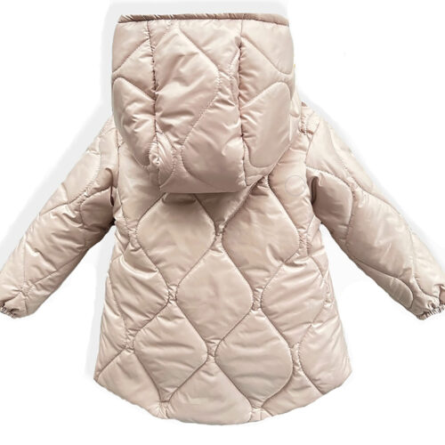 Świetna asymetryczna kurtka dla dziewczynki w modnym beżowym kolorze zimowa dziecięca na suwak