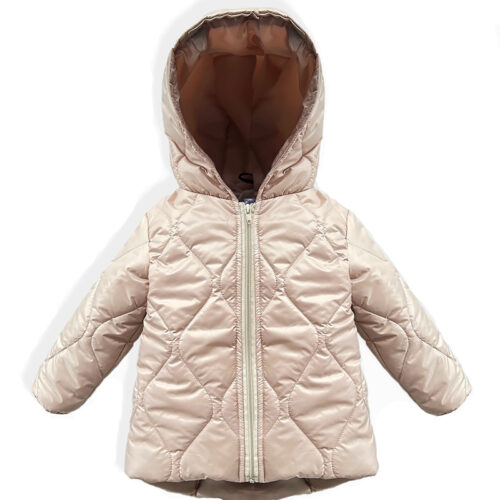 Świetna asymetryczna kurtka dla dziewczynki w modnym beżowym kolorze zimowa dziecięca na suwak